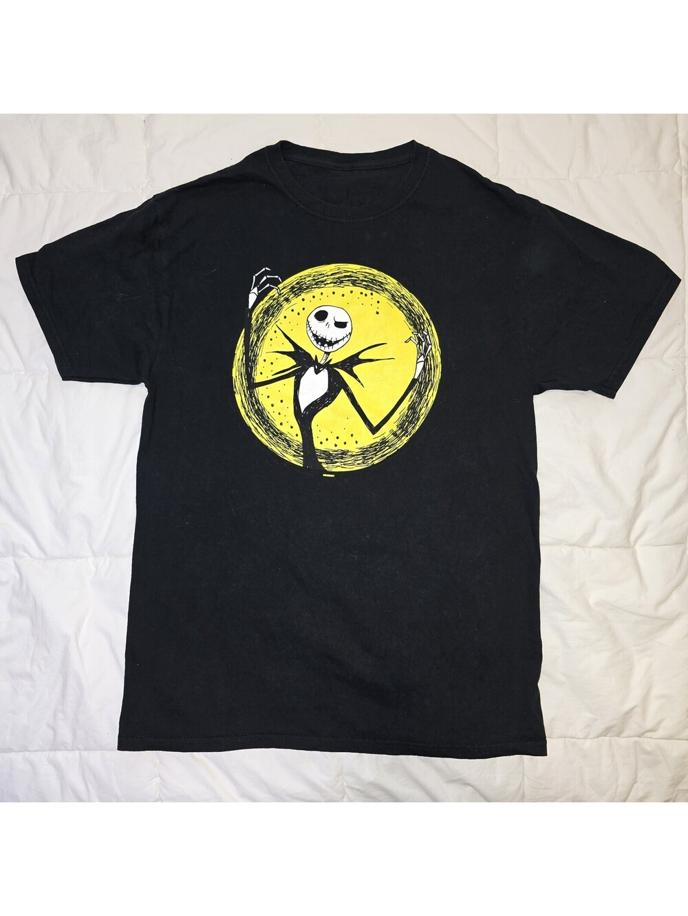 The Nightmare Before Christmas Black Jack Skellington T-Shirt Yellow Moon Sz S